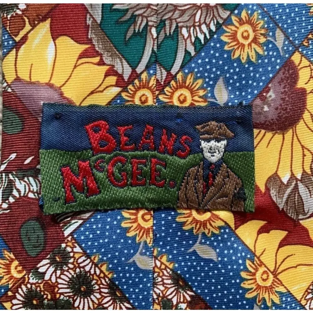 Vintage Beans McGee Sunflower Patchwork Neck‎ Tie 90s Novelty Boho Summer Floral